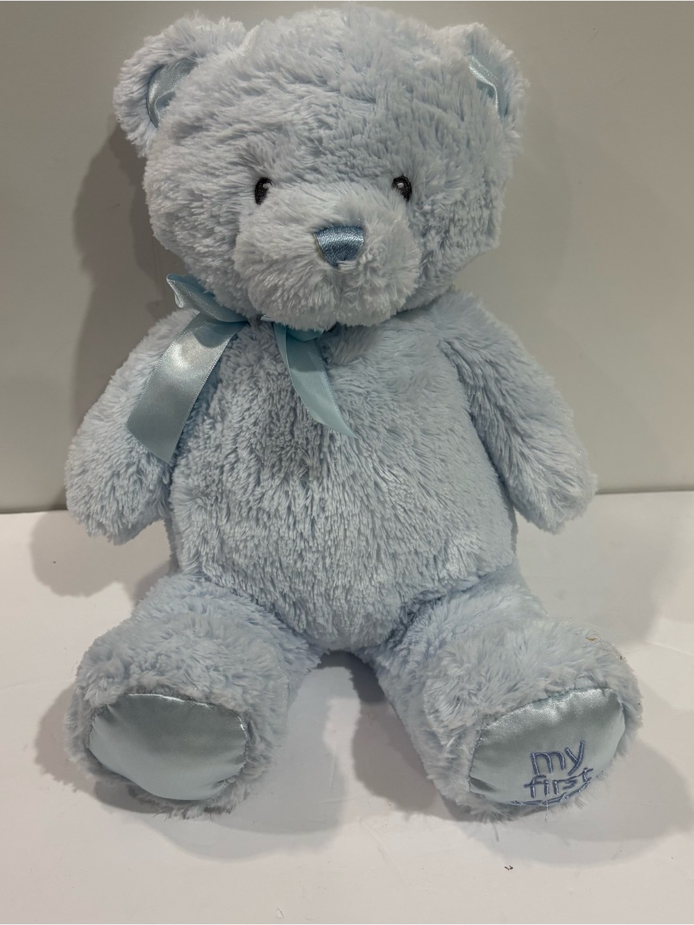 Baby Gund My First Teddy Bear Plush Stuffed Animal Toy Blue Satin Feet 14 Inch